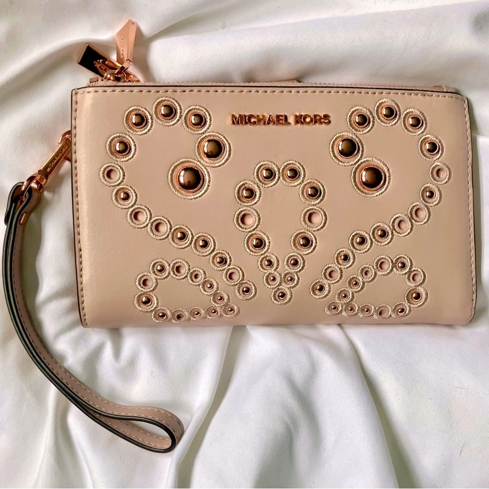 Michael Kors Adele Embellished Leather Smartphone Wallet w/detachable Strap